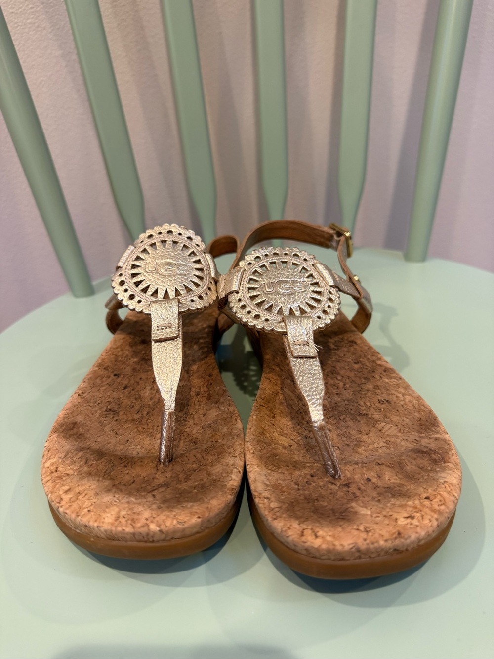 Ayden II Metallic Gold Cork T-Strap Sandals
